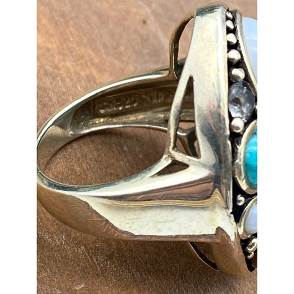 Sterling Silver Multi-Gemstone Size 5 Ring Turquoise Topaz - Picture 4 of 5